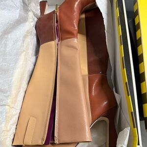 Colorblock Leather Knee-High Boots